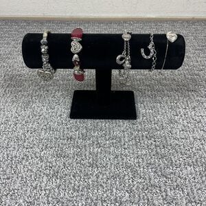 Vintage Silver Tone Heart Horseshoe Charm Bracelet Lot 5 Red Beaded 90s Retro